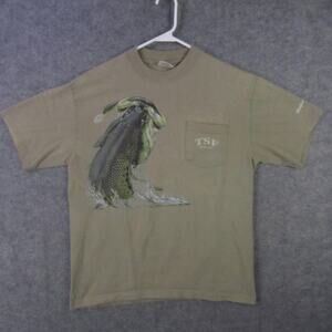 TSF Sportswear Shirt Mens Large Tan Pocket Bass Fishing Graphic T-Shirt Tee